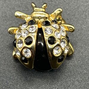Vintage Beetle Scarab Brooch Pin Faux Black Onyx and Rhinestone